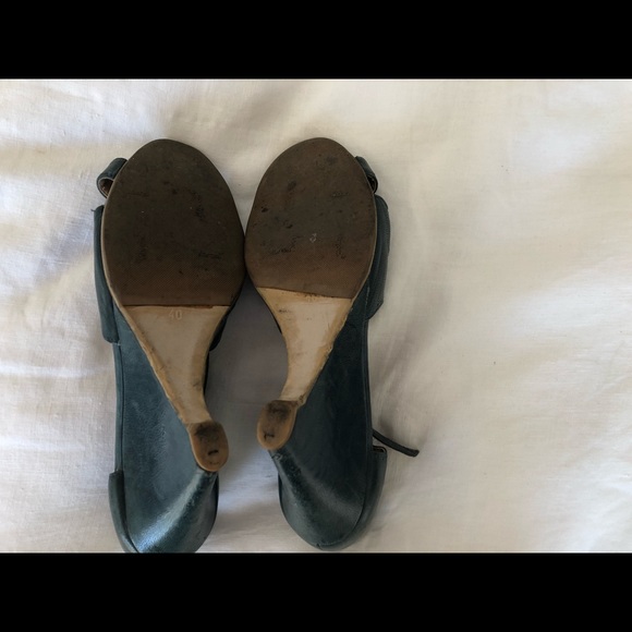 Blue leather cross strap wedge heels - Picture 5 of 5